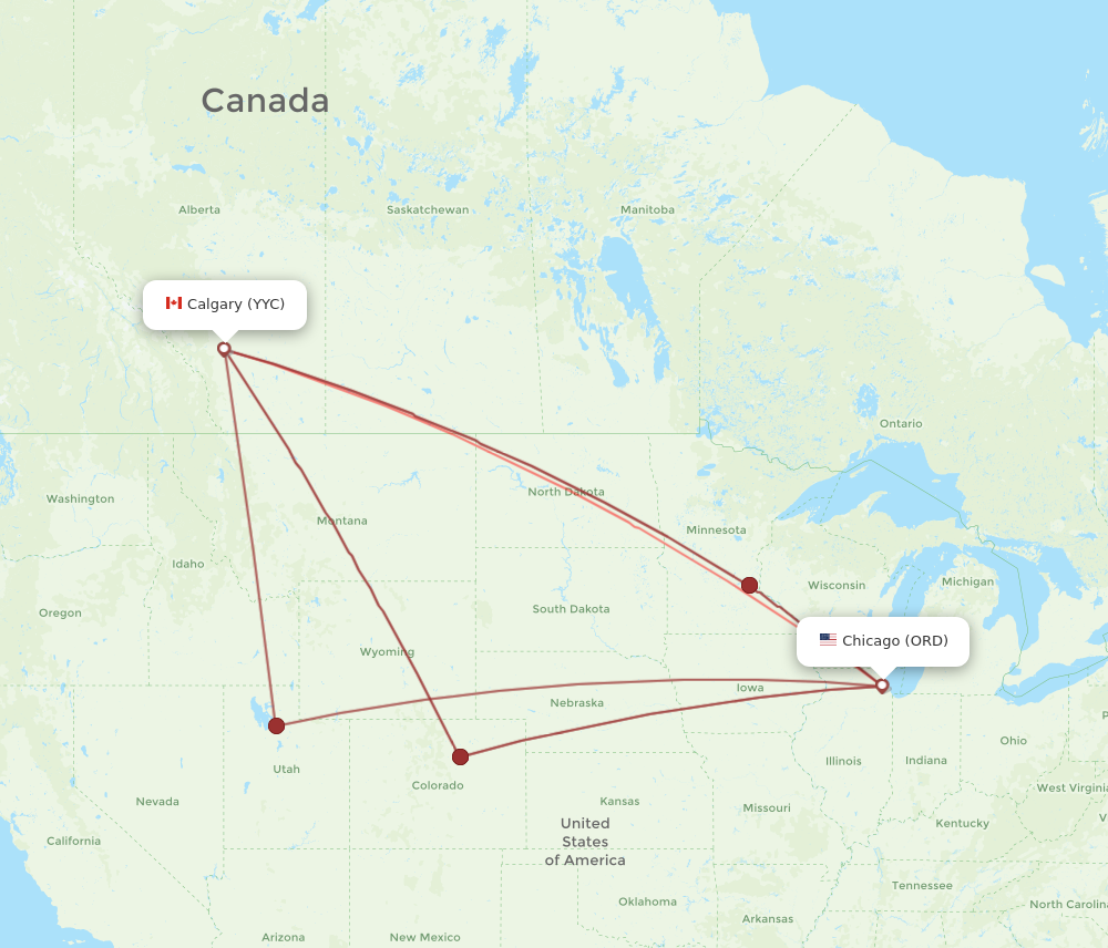 YYC to ORD flights and routes map