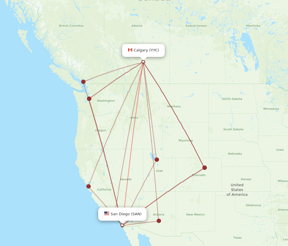 YYC to SAN flights and routes map