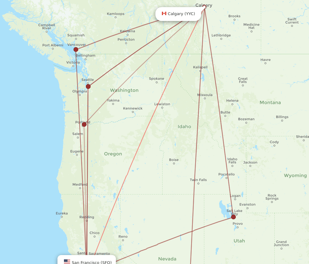 YYC-SFO flight routes