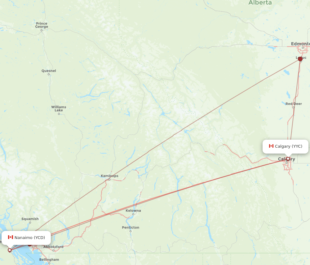 YYC-YCD flight routes