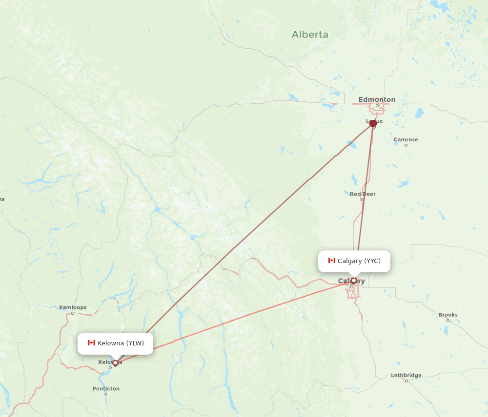 YYC-YLW flight routes