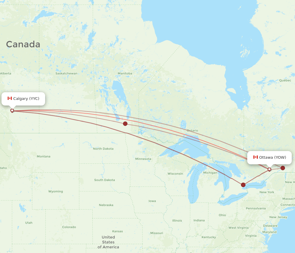 YYC to YOW flights and routes map