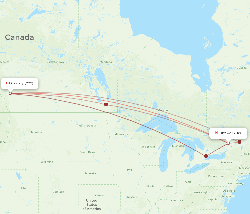 YYC to YOW flights and routes map