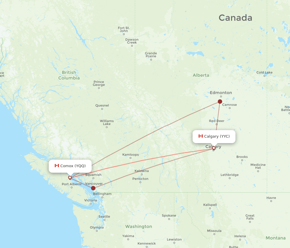 YYC-YQQ flight routes