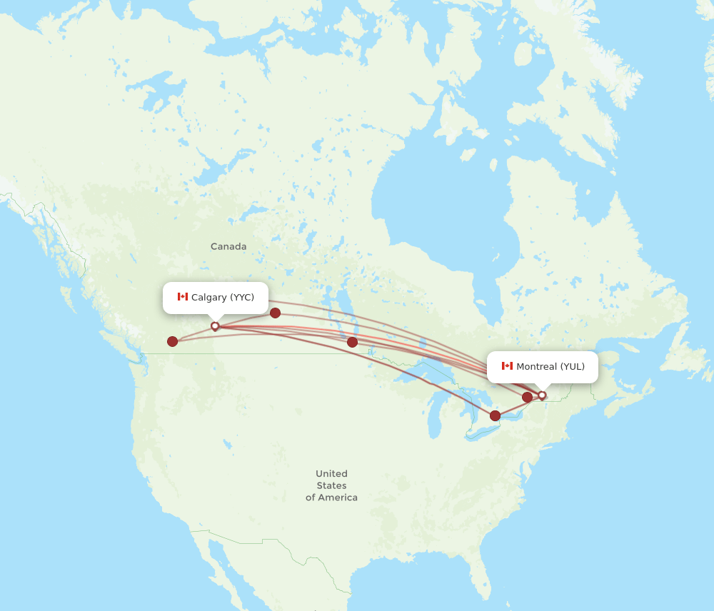 YYC-YUL flight routes