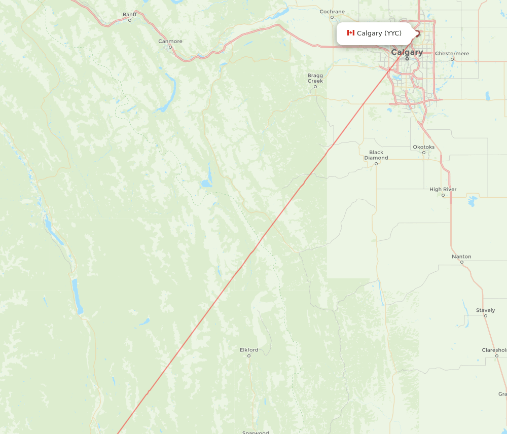 YYC to YXC flights and routes map