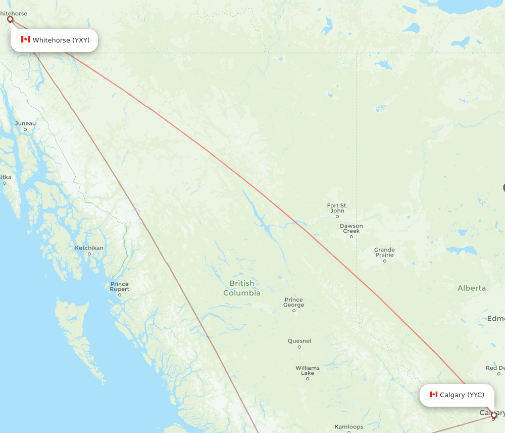 YYC to YXY flights and routes map