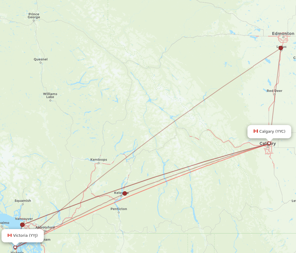 YYC to YYJ flights and routes map