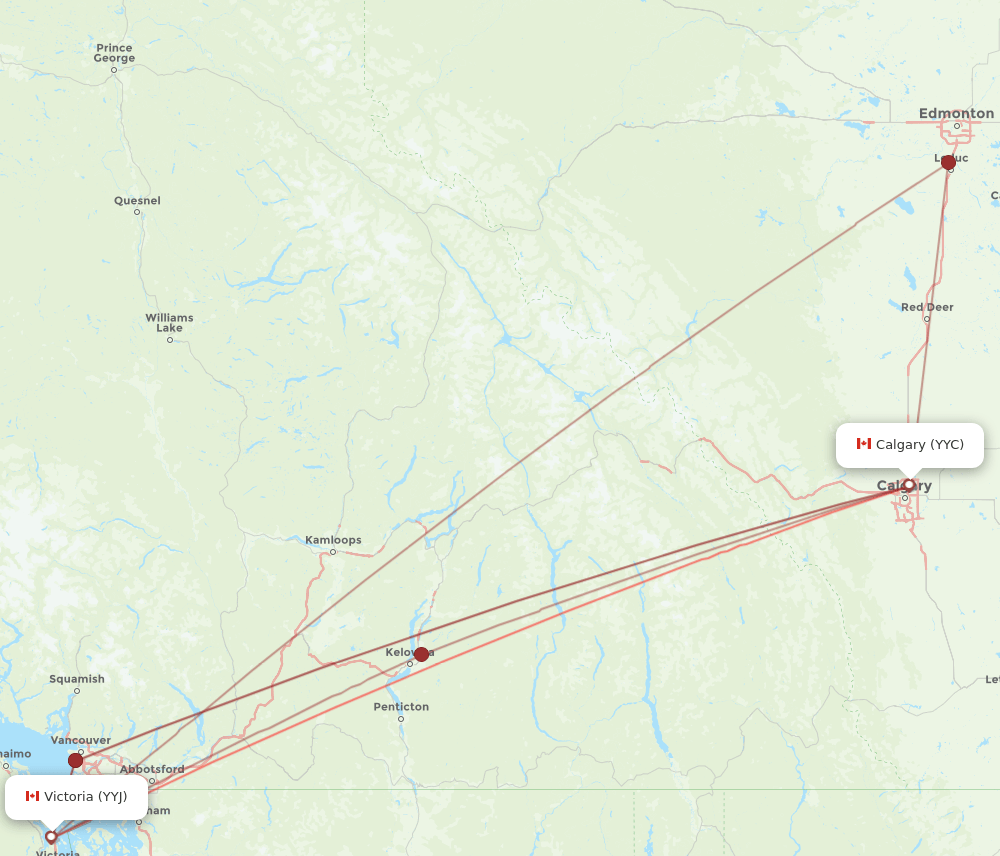 YYC-YYJ flight routes