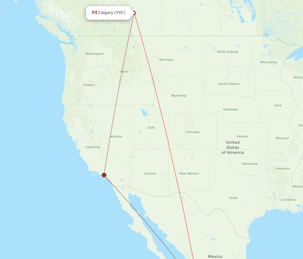 Calgary - Manzanillo route map and flight paths