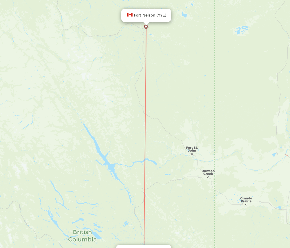 YYE to YXS flights and routes map