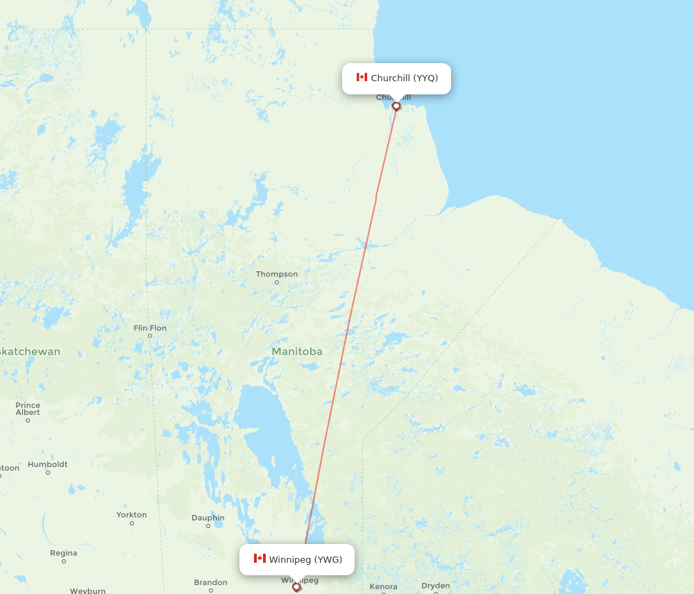 YYQ to YWG flights and routes map
