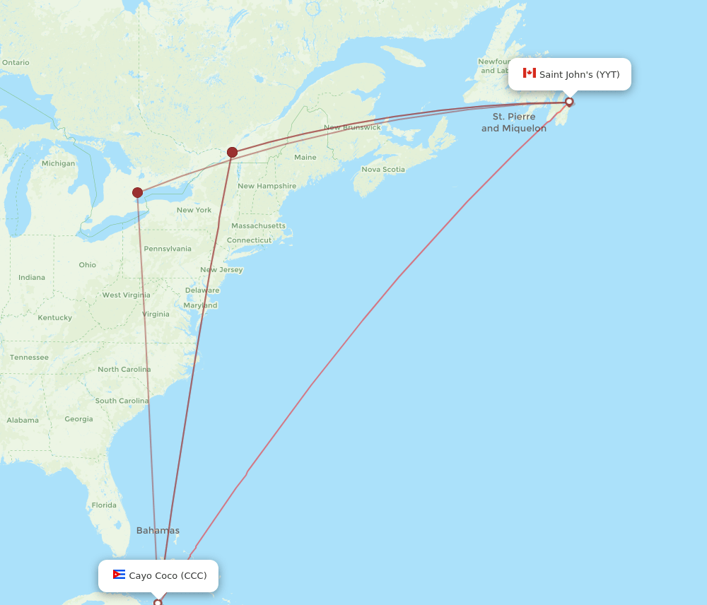 YYT-CCC flight routes