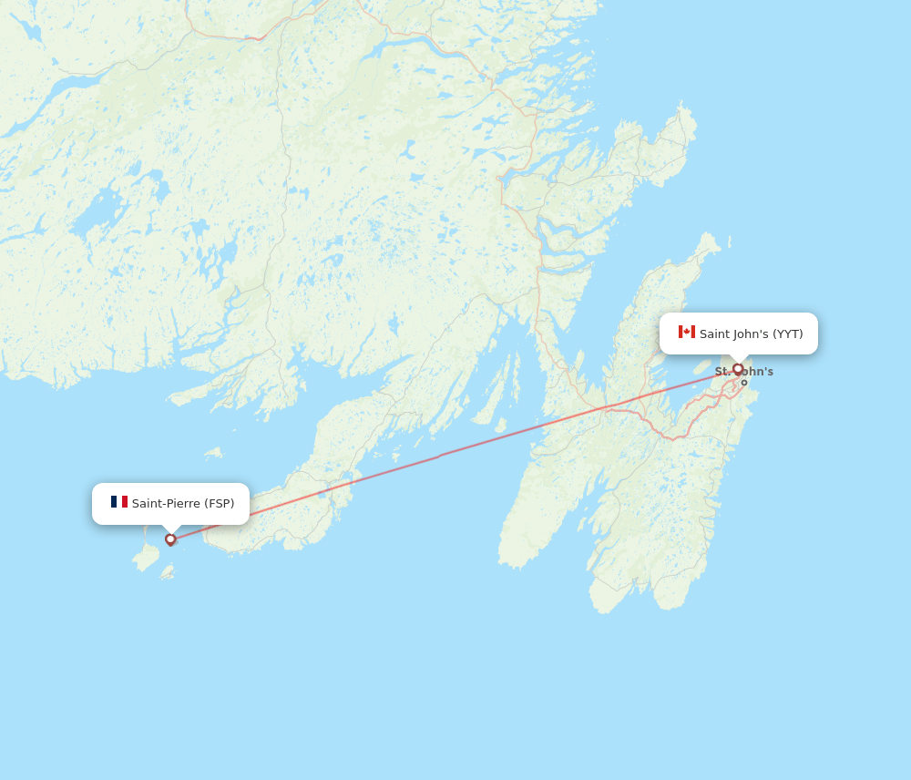 St. John's - Saint Pierre route map and flight paths
