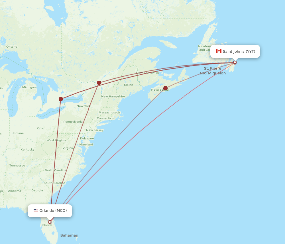 YYT-MCO flight routes