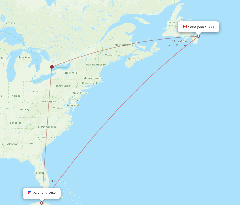YYT-VRA flight routes