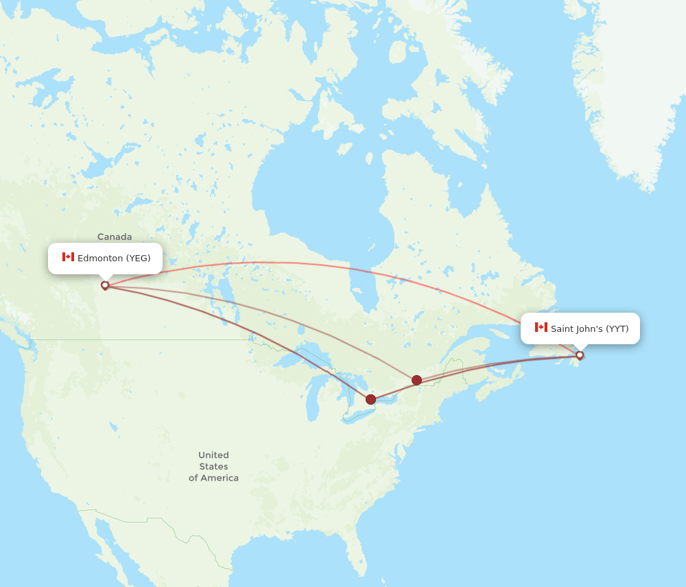 YYT to YEG flights and routes map
