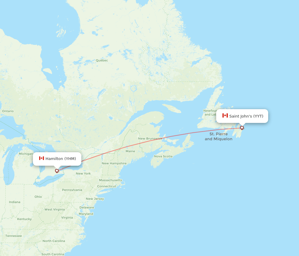 St. John's - Hamilton route map and flight paths