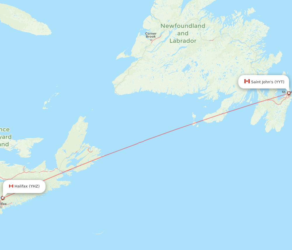 St. John's - Halifax route map and flight paths