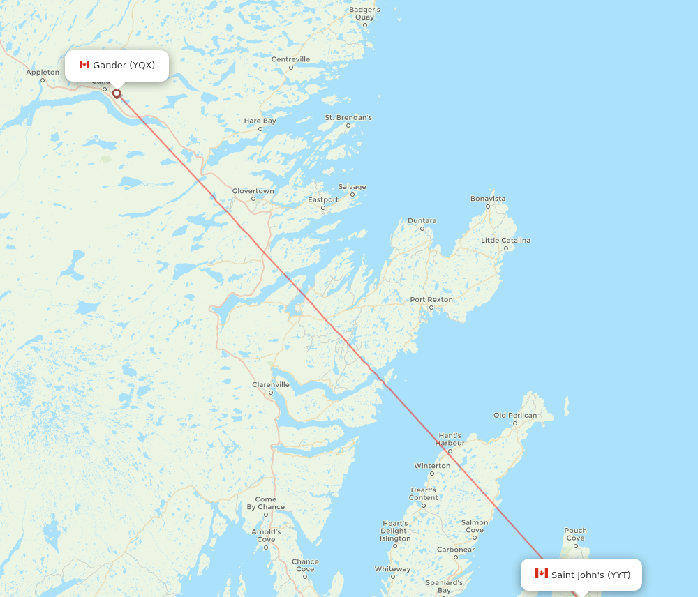 St. John's - Gander route map and flight paths
