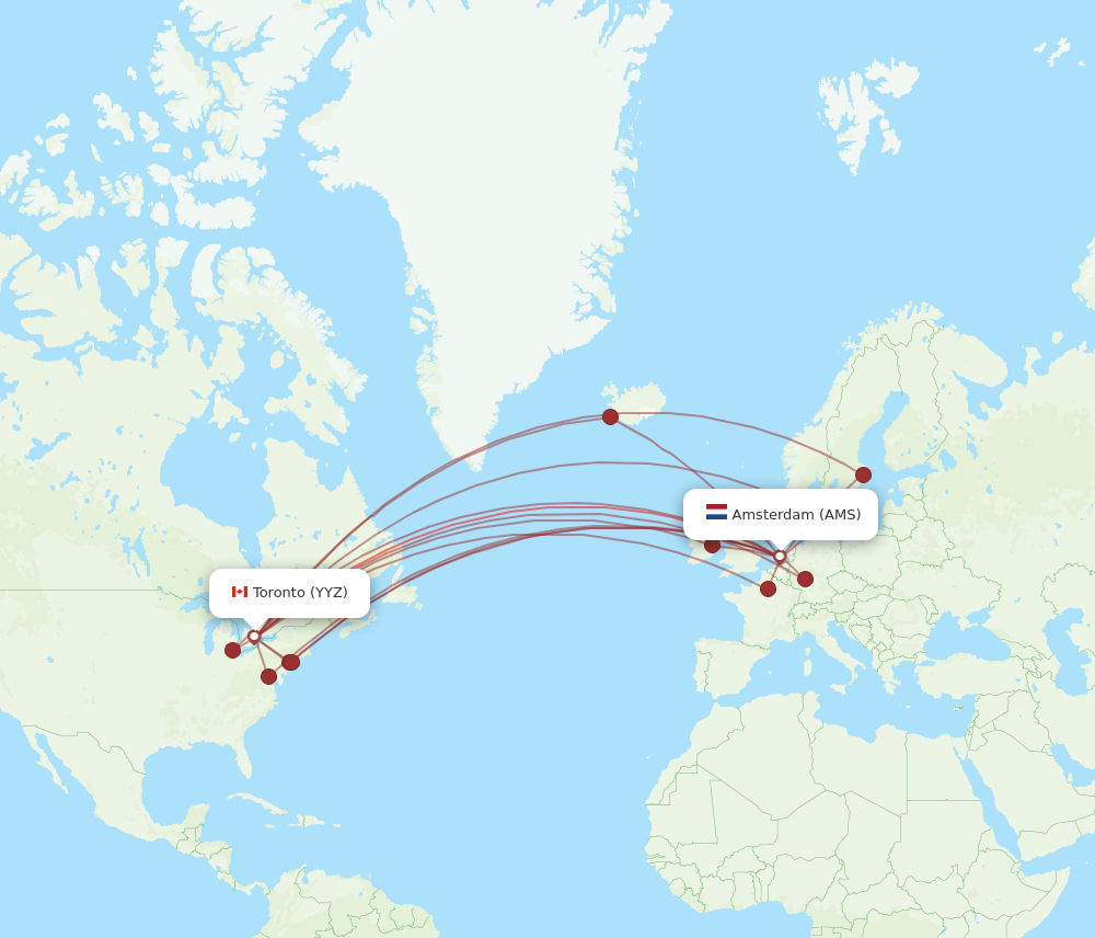YYZ to AMS flights and routes map
