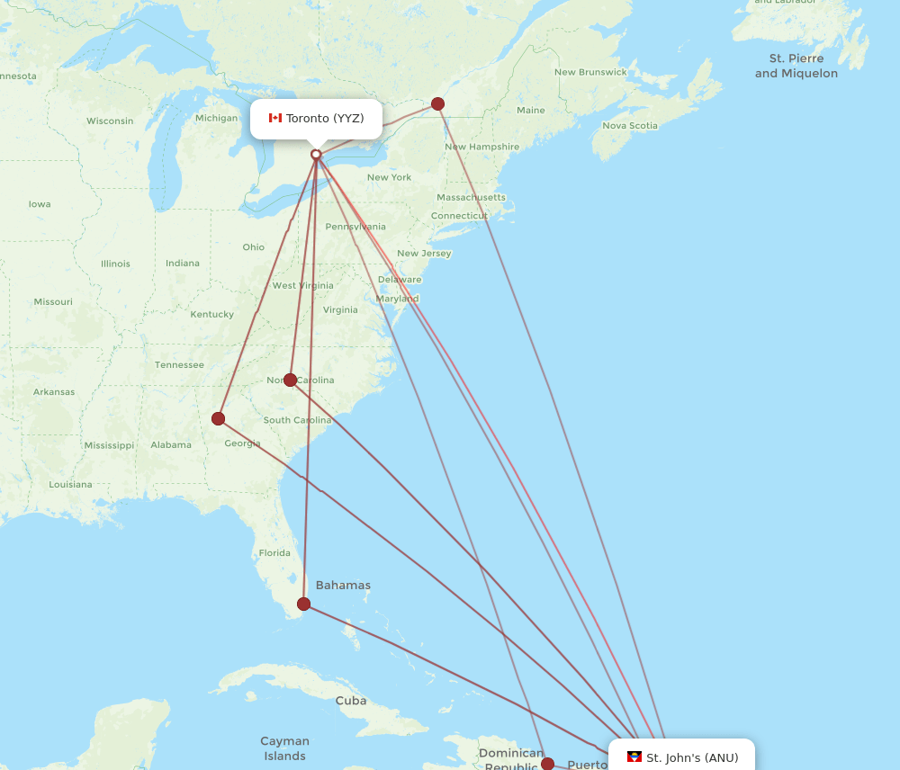 YYZ-ANU flight routes