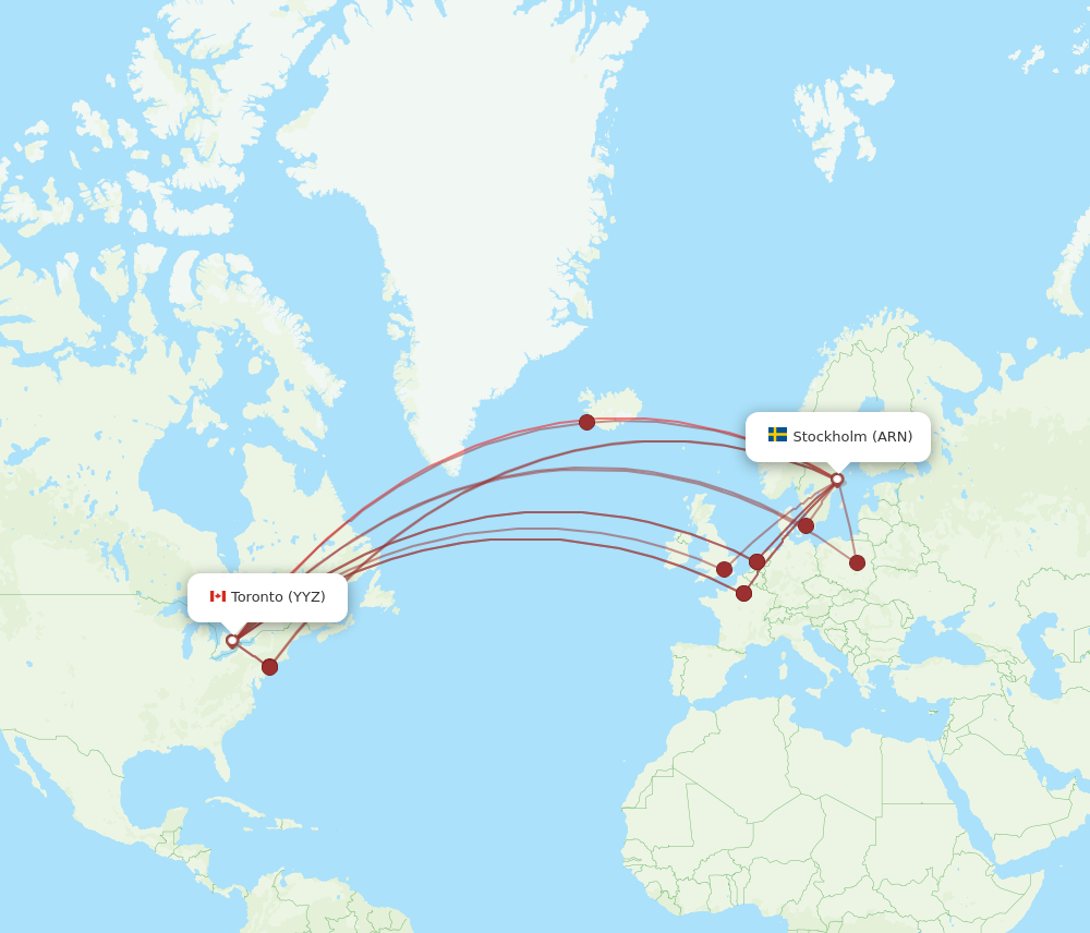 YYZ to ARN flights and routes map