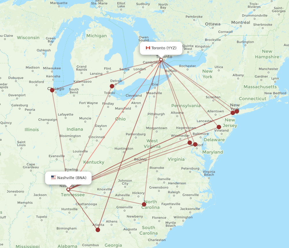 YYZ-BNA flight routes