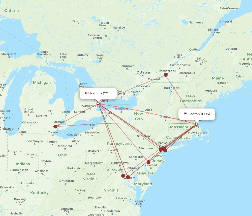 YYZ-BOS flight routes