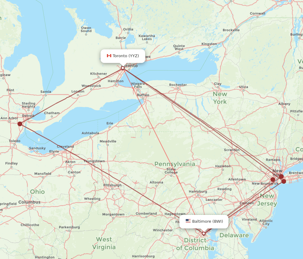 YYZ-BWI flight routes