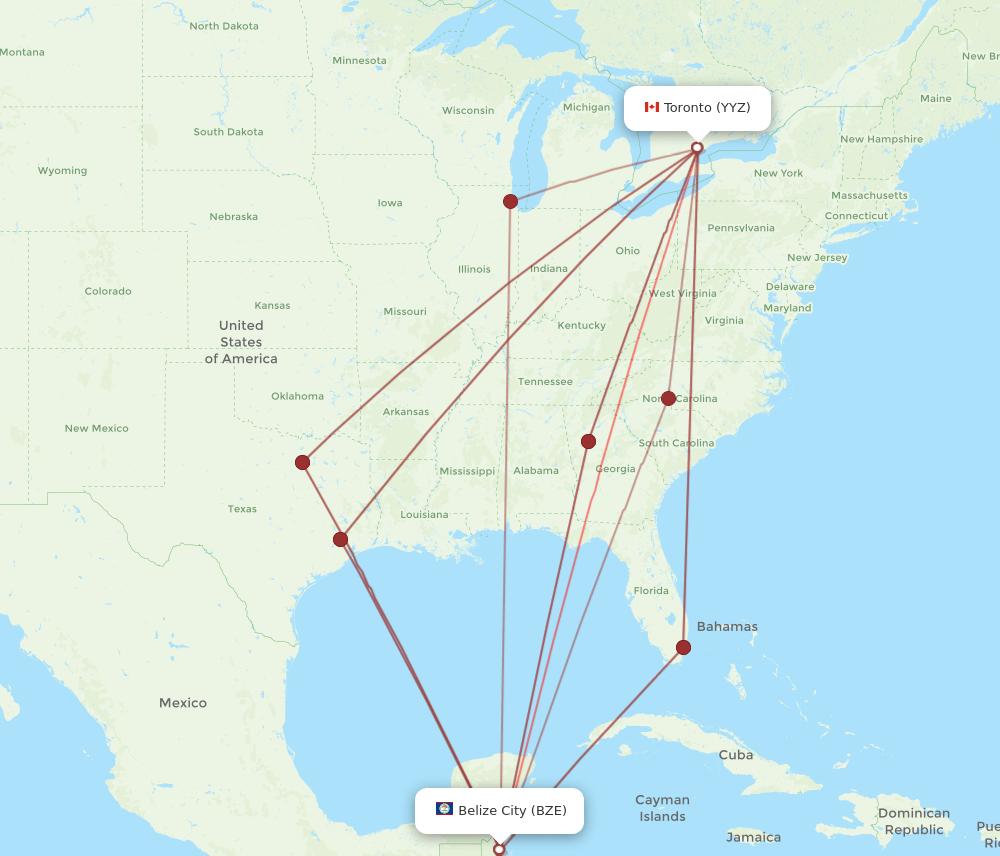YYZ-BZE flight routes
