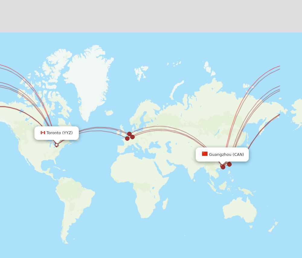 YYZ to CAN flights and routes map