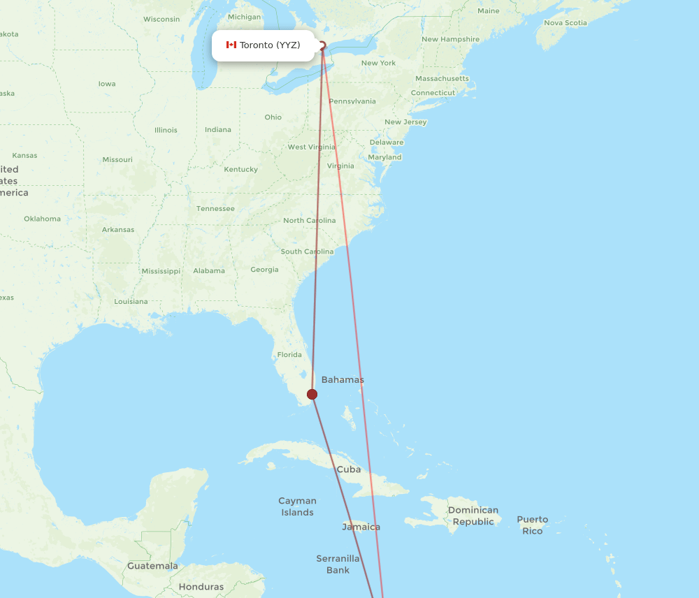 YYZ to CTG flights and routes map