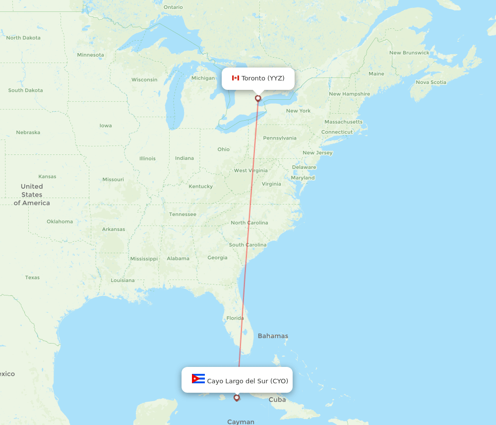Toronto - Cayo Largo Del Sur route map and flight paths