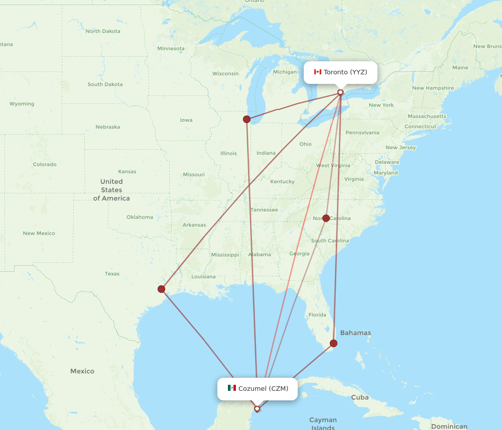 YYZ-CZM flight routes