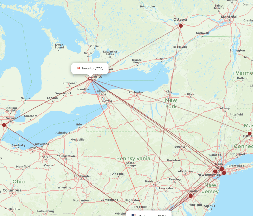 YYZ-DCA flight routes