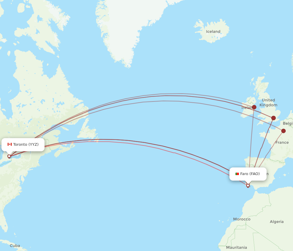 YYZ to FAO flights and routes map
