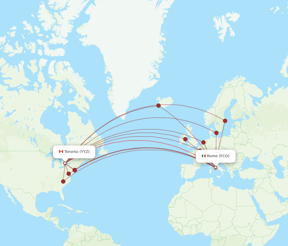 YYZ to FCO flights and routes map