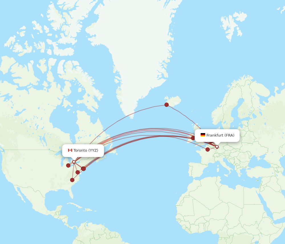 YYZ to FRA flights and routes map