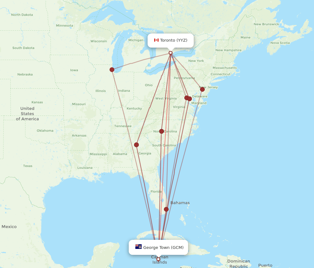 YYZ-GCM flight routes
