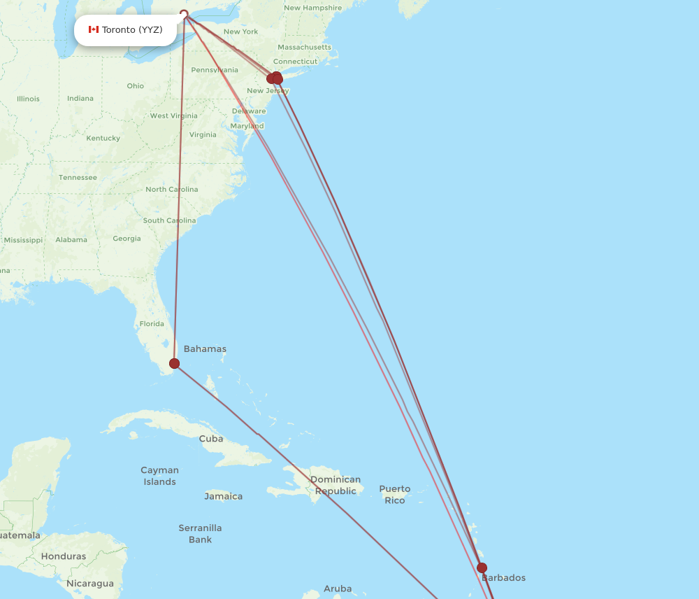 YYZ to GEO flights and routes map
