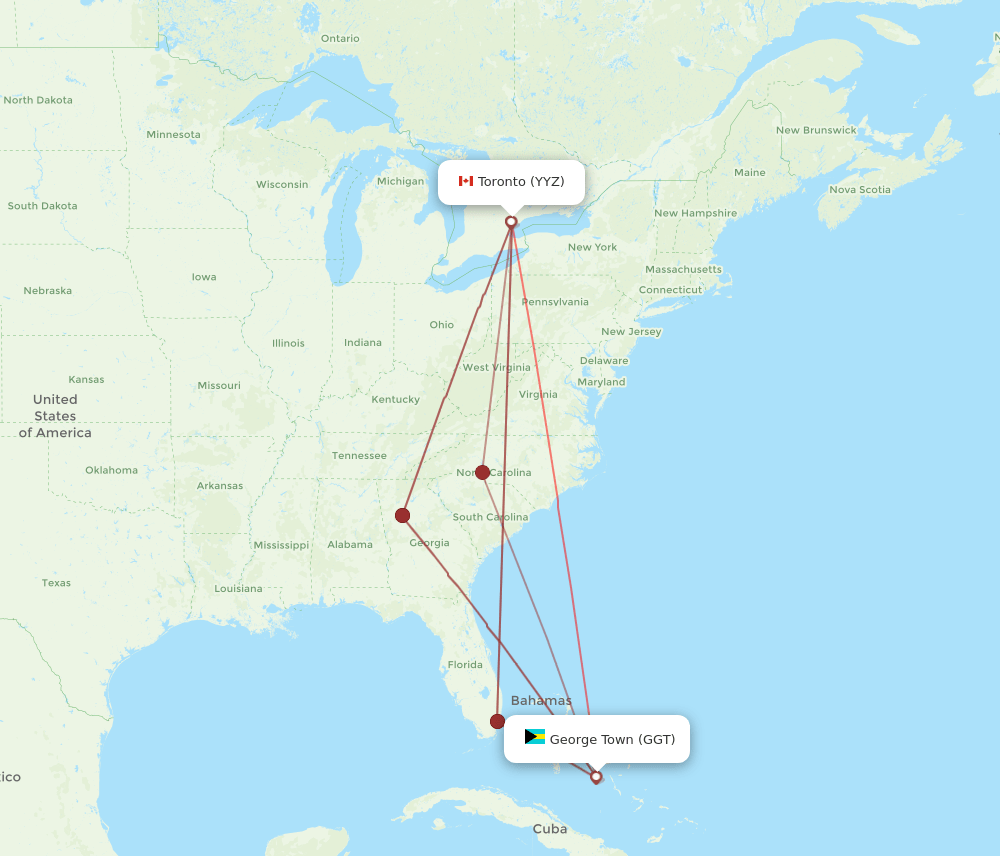 YYZ-GGT flight routes