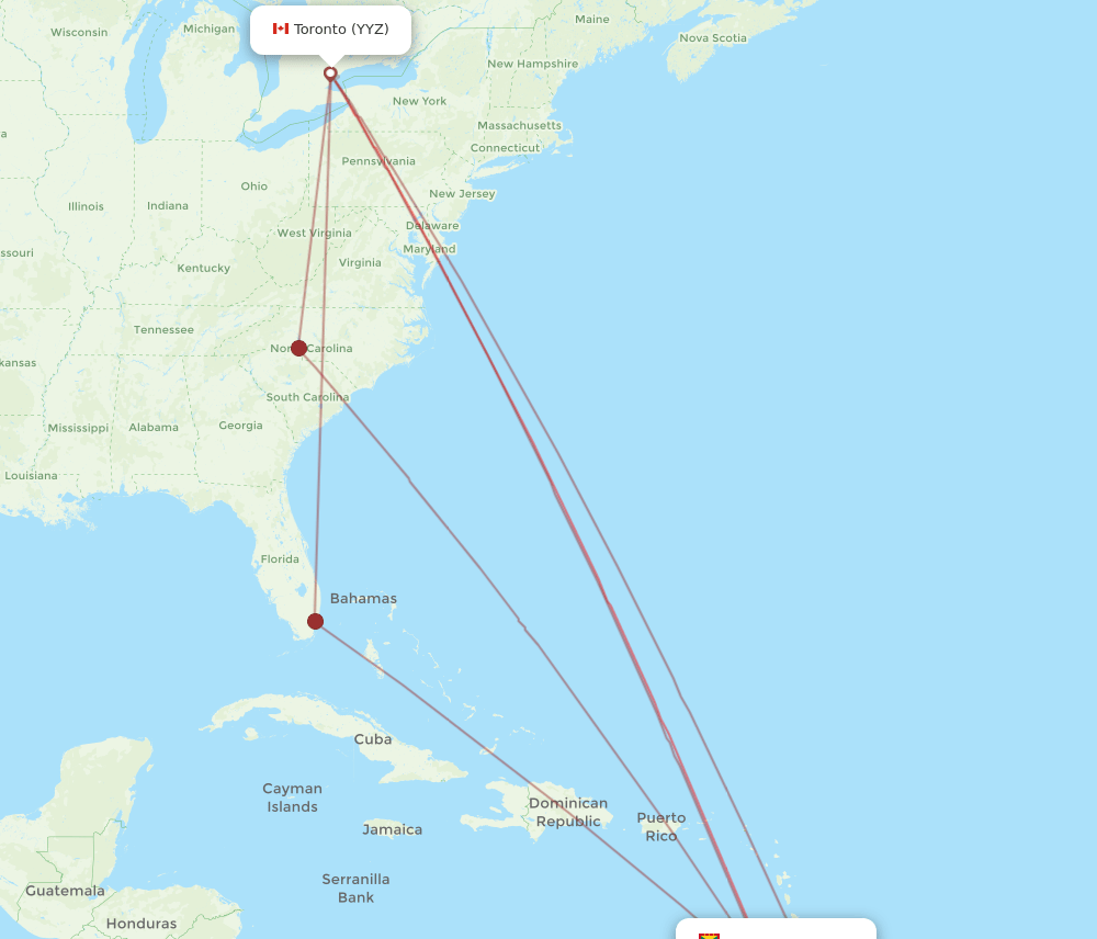YYZ-GND flight routes