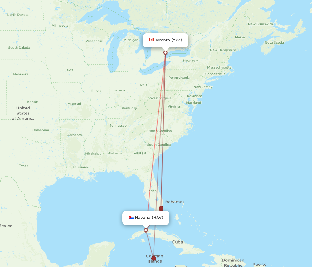 YYZ to HAV flights and routes map