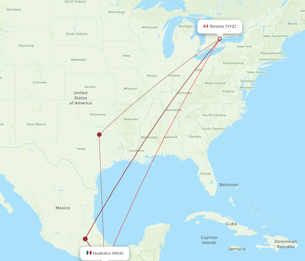 YYZ to HUX flights and routes map