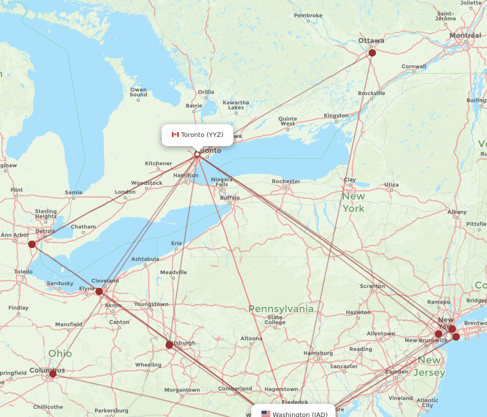 YYZ-IAD flight routes