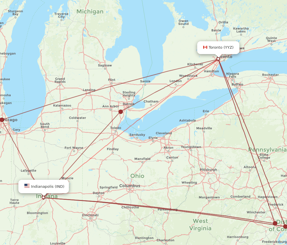 YYZ-IND flight routes