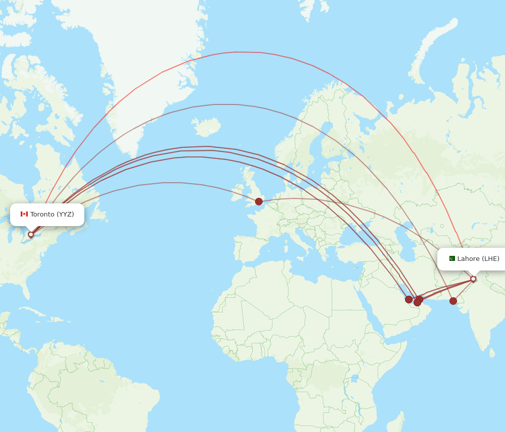 YYZ-LHE flight routes
