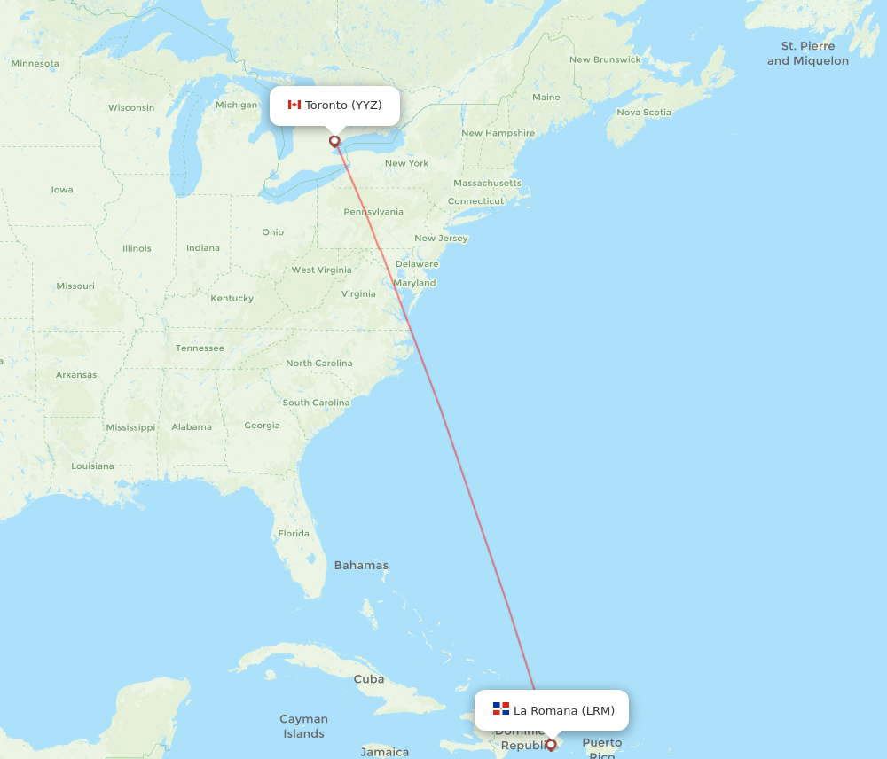 YYZ to LRM flights and routes map