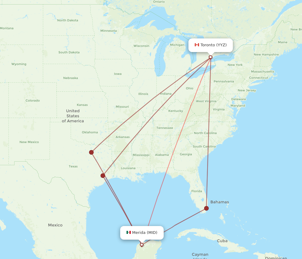 YYZ to MID flights and routes map